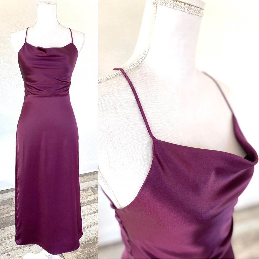Satin Plum Midi Dress Size Small Silk